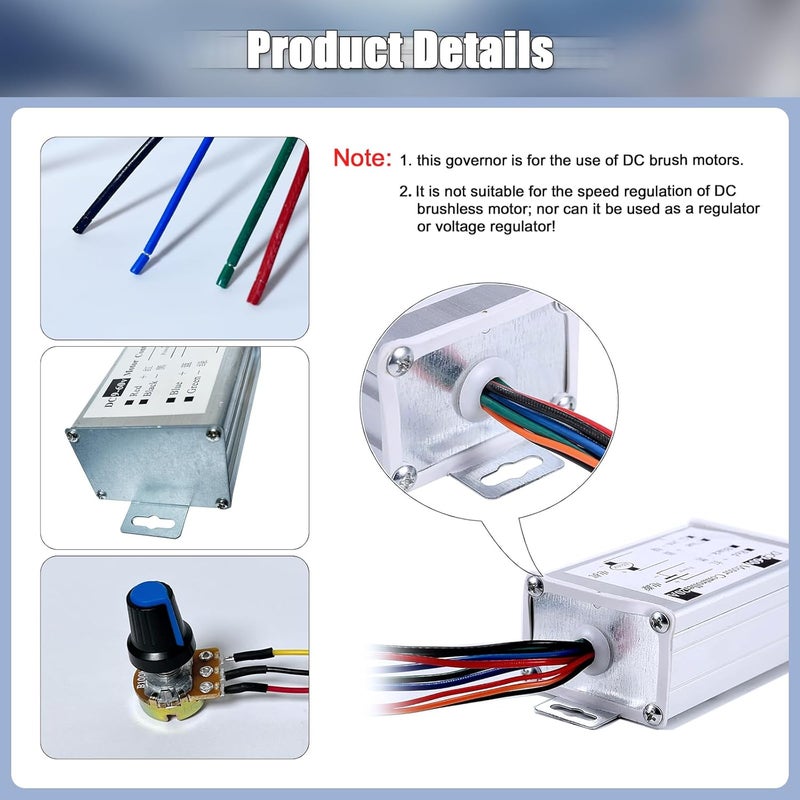 HUSETOO DC Motor Speed Controller, DC 9V - 60V Motor Pulse Width Modulator Regulator Motor Variable Speed Controller with Cable Connector - Image 3